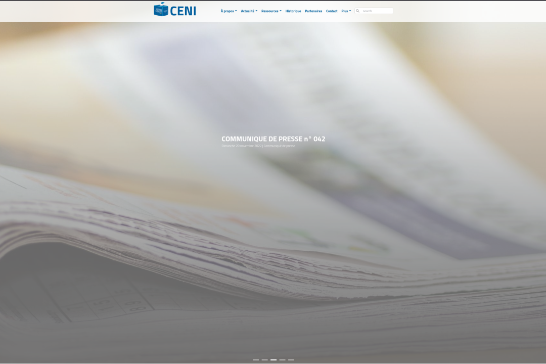 Capture d'écran du nouveau site web de la CENI