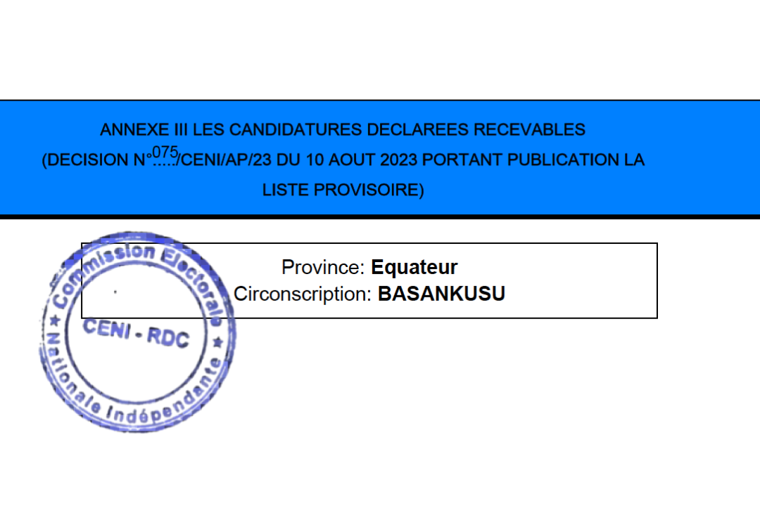 Liste des Candidats à la Députation Nationale 2023 – Province de l'Equateur