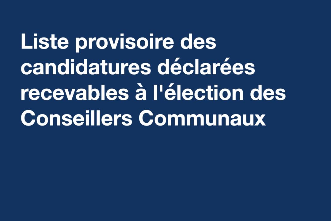 liste provisoire des candidatures déclarées recevables à l'élection des Conseillers Communaux 